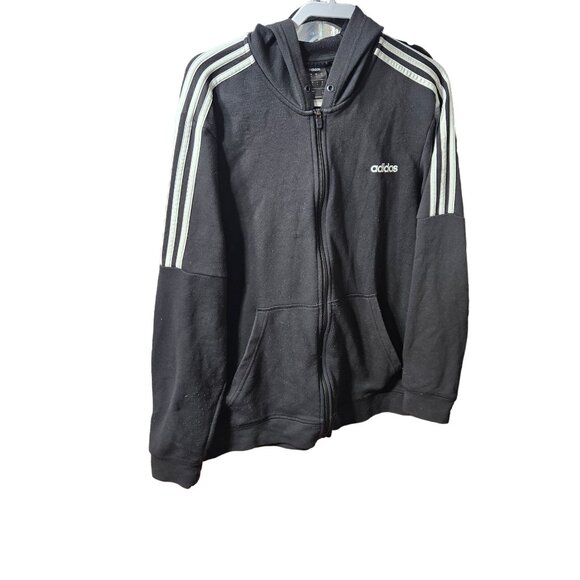 Adidas Black & White Hooded Zip-Up Sweatshirt XL - Picture 1 of 4